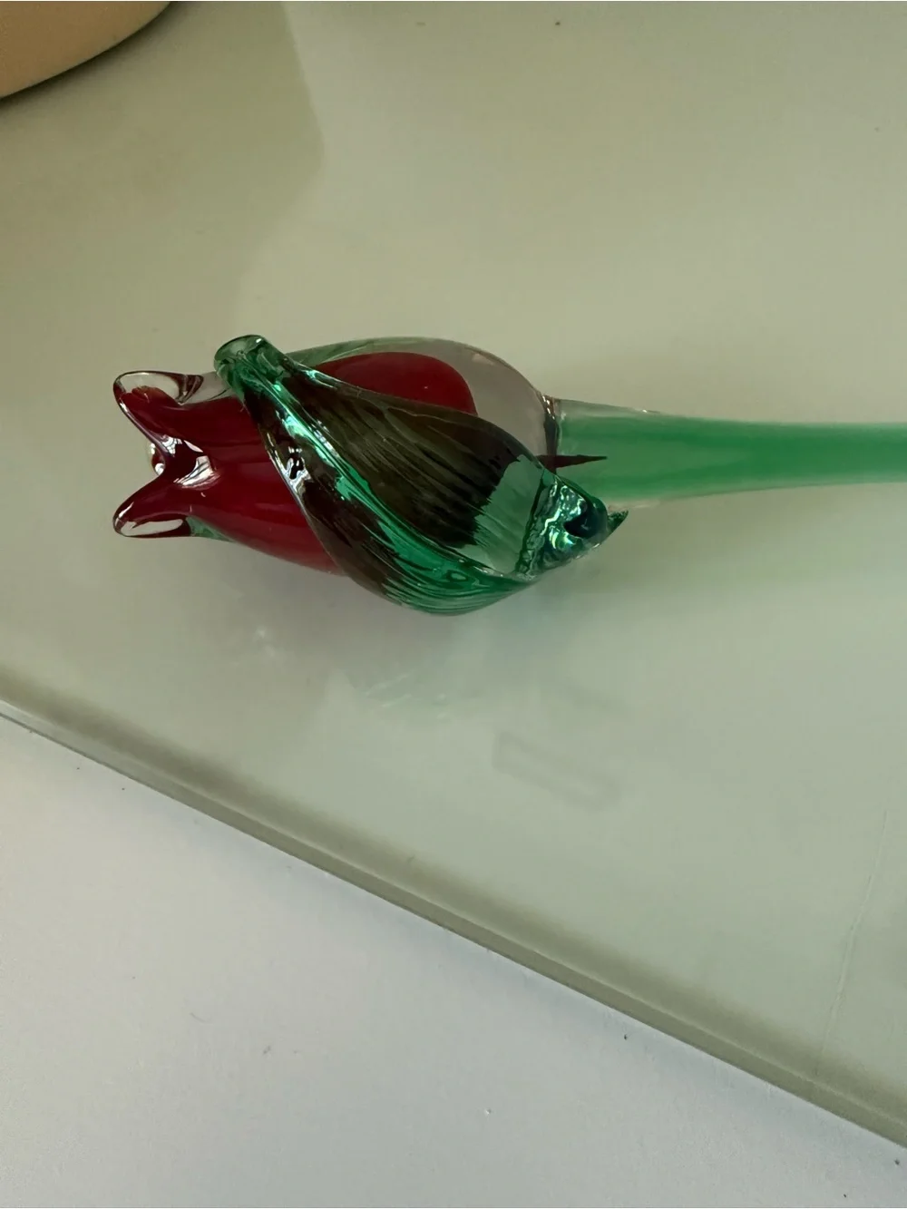Art Glass Red & Green long 14” Czech Repablic